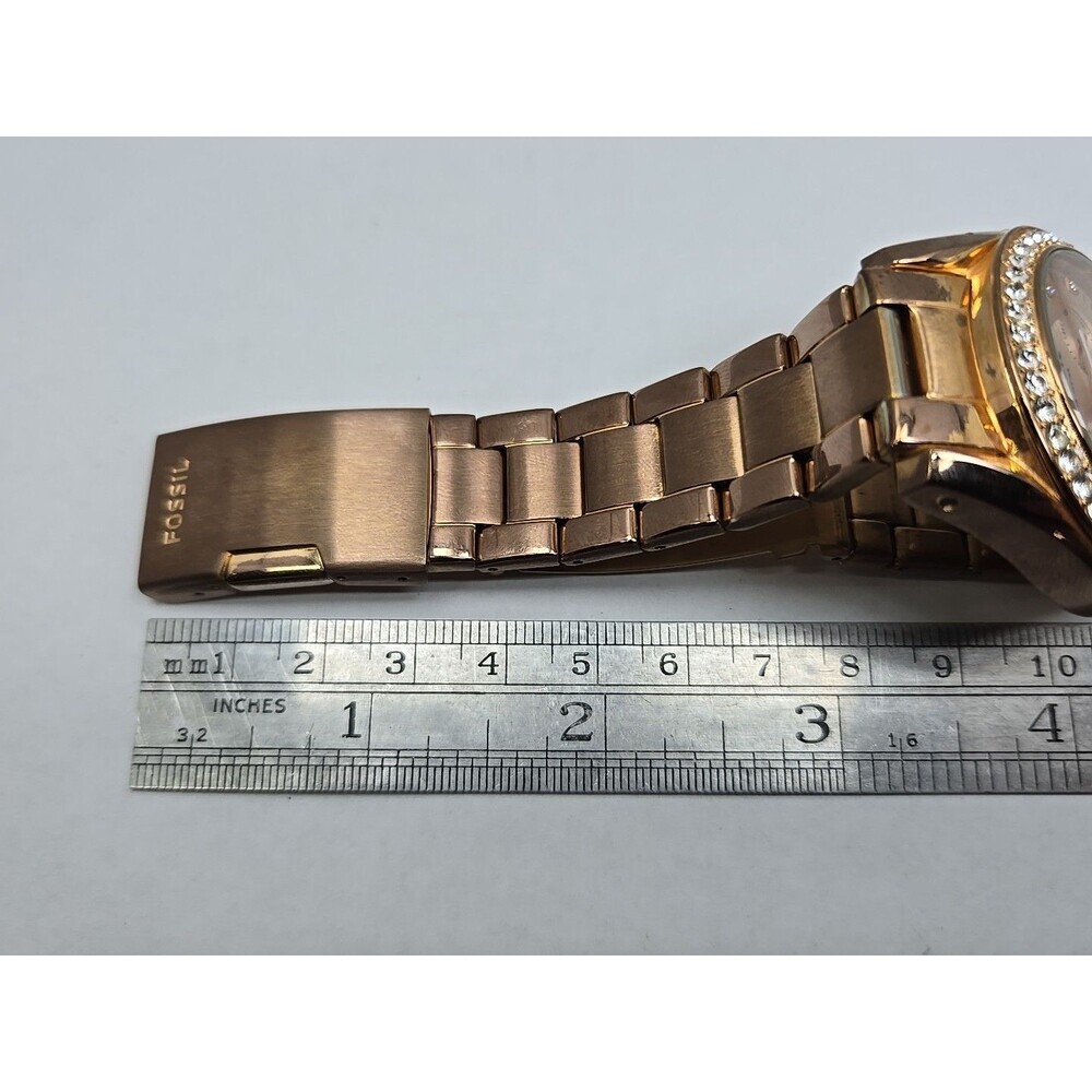 Fossil Riley ES2811 Women Rose Gold Crystal Multifunction Watch New Battery Sz-S - Picture 10 of 11
